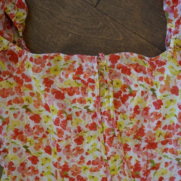 BCBGeneration Fit & Flare Dress Womens 6 Orange Ditsy Floral Puff Short Sleeve - Picture 11 of 12